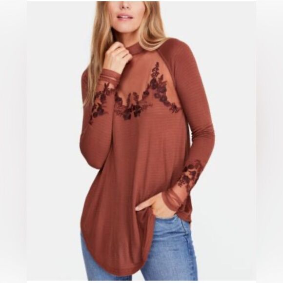 NWT Free People Saheli Embroidered-Mesh Top Sz S - Picture 1 of 6